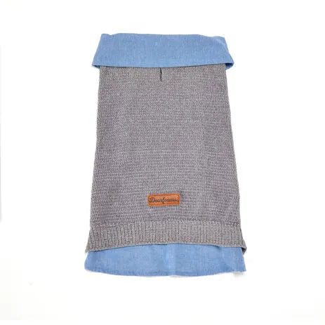 Grey Chenille and Chambray Dog Jacket