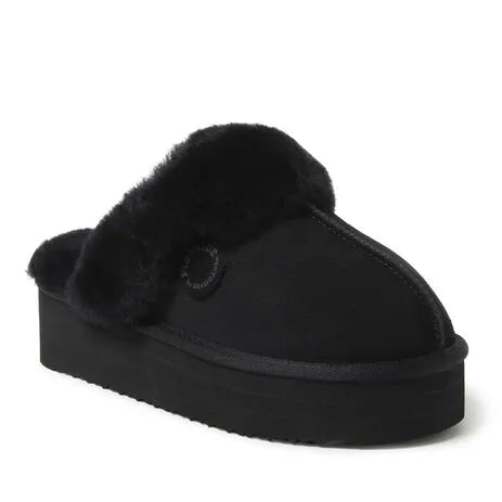 Women's Fireside by Dearfoams Melton Genuine Shearling Platform Scuff